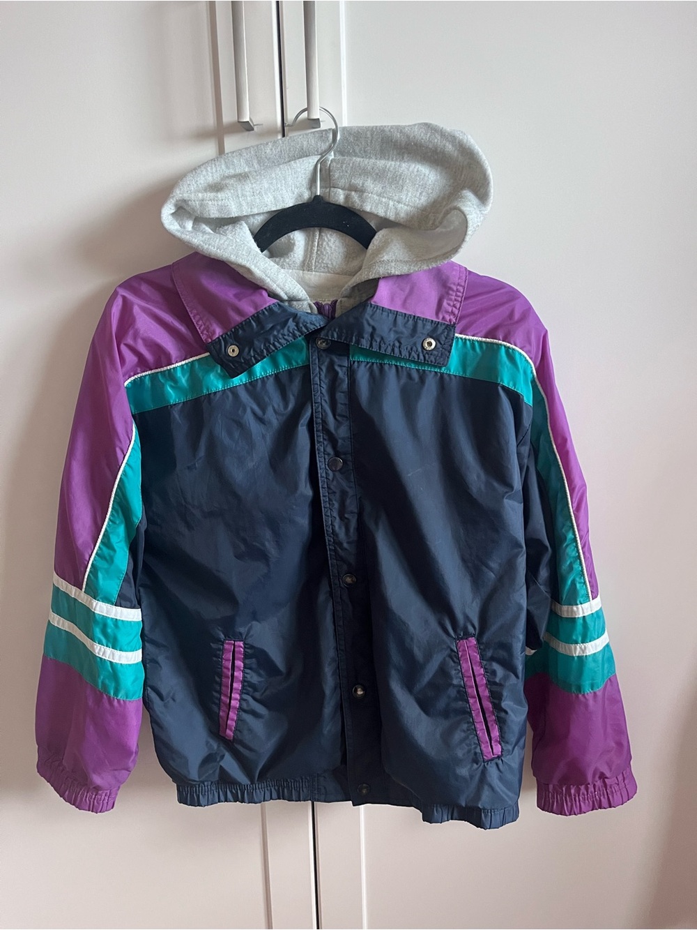 Vintage 80s 90s Colorblock Windbreaker Hooded Jacket Unisex S/M